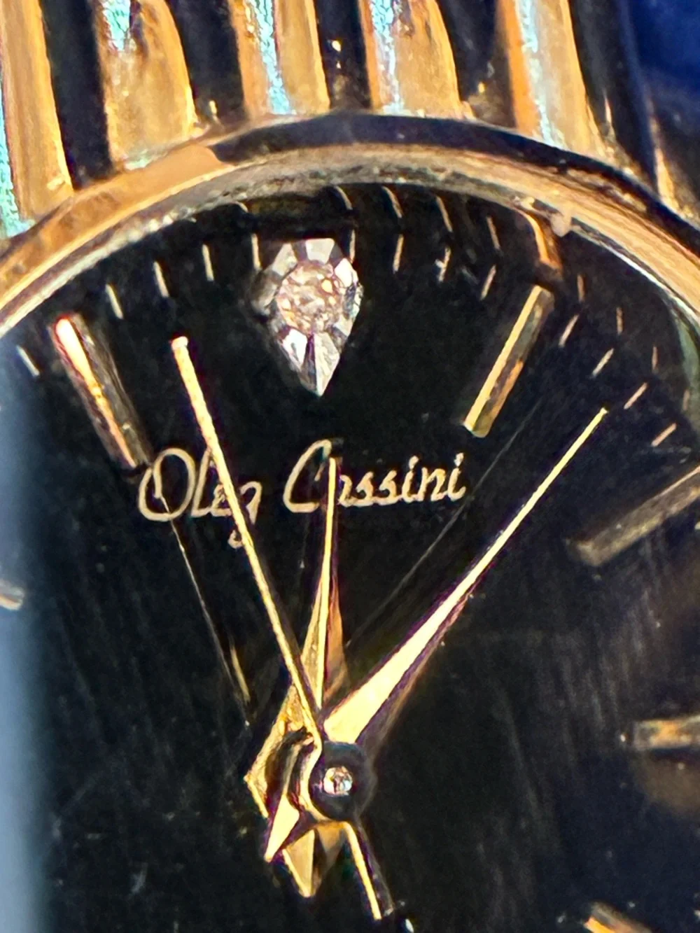Oleg Cassini Swiss Quartz & Diamond Watch with Gold Tone Basket Weave Band